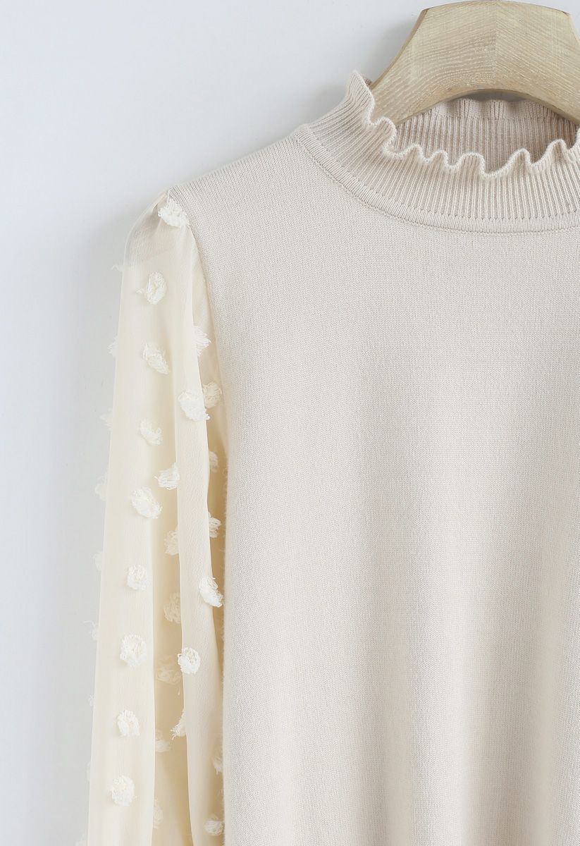 It Will Change Knit Top with Chiffon Sleeves in Cream - Retro, Indie ...