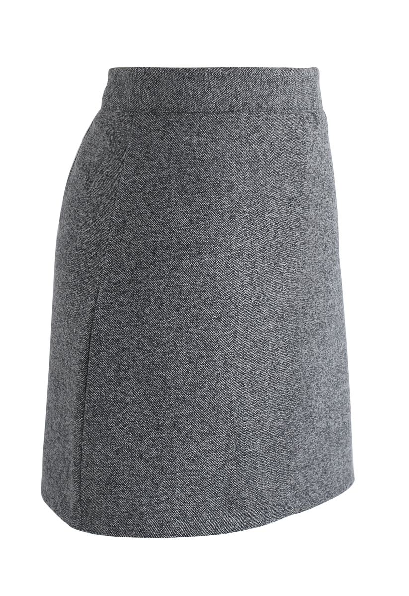 Stylish Approach Wool-Blended Bud Skirt in Grey - Retro, Indie and ...