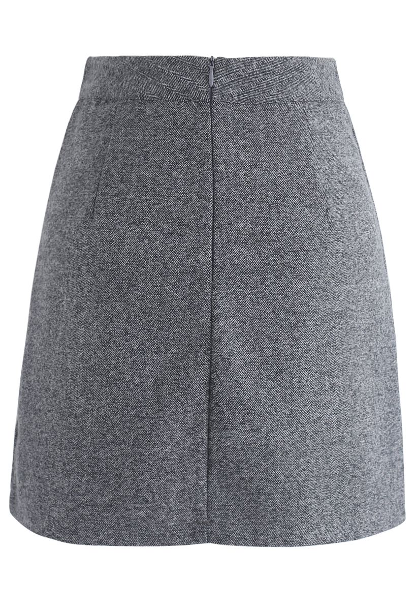 Stylish Approach Wool-Blended Bud Skirt in Grey - Retro, Indie and ...