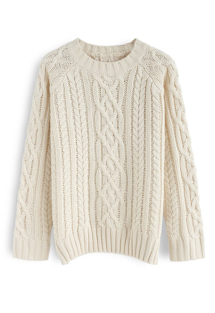 Enthusiast of Leisure Cable Knit Sweater in Cream - Retro, Indie and ...