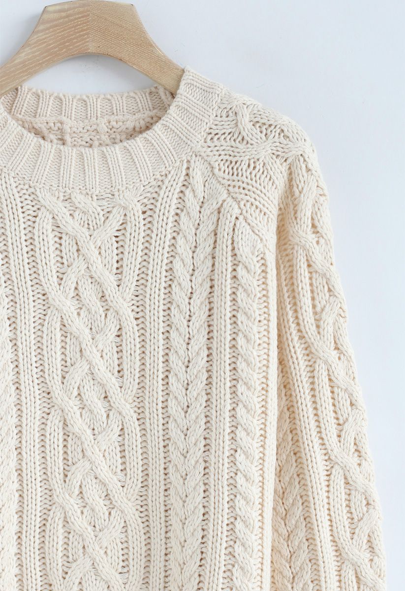 Enthusiast of Leisure Cable Knit Sweater in Cream - Retro, Indie and ...