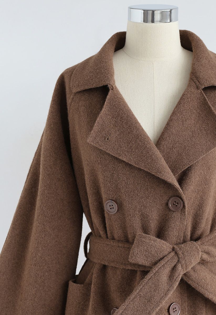 Peppy and Ready Double-Breasted Wool-Blend Coat in Brown