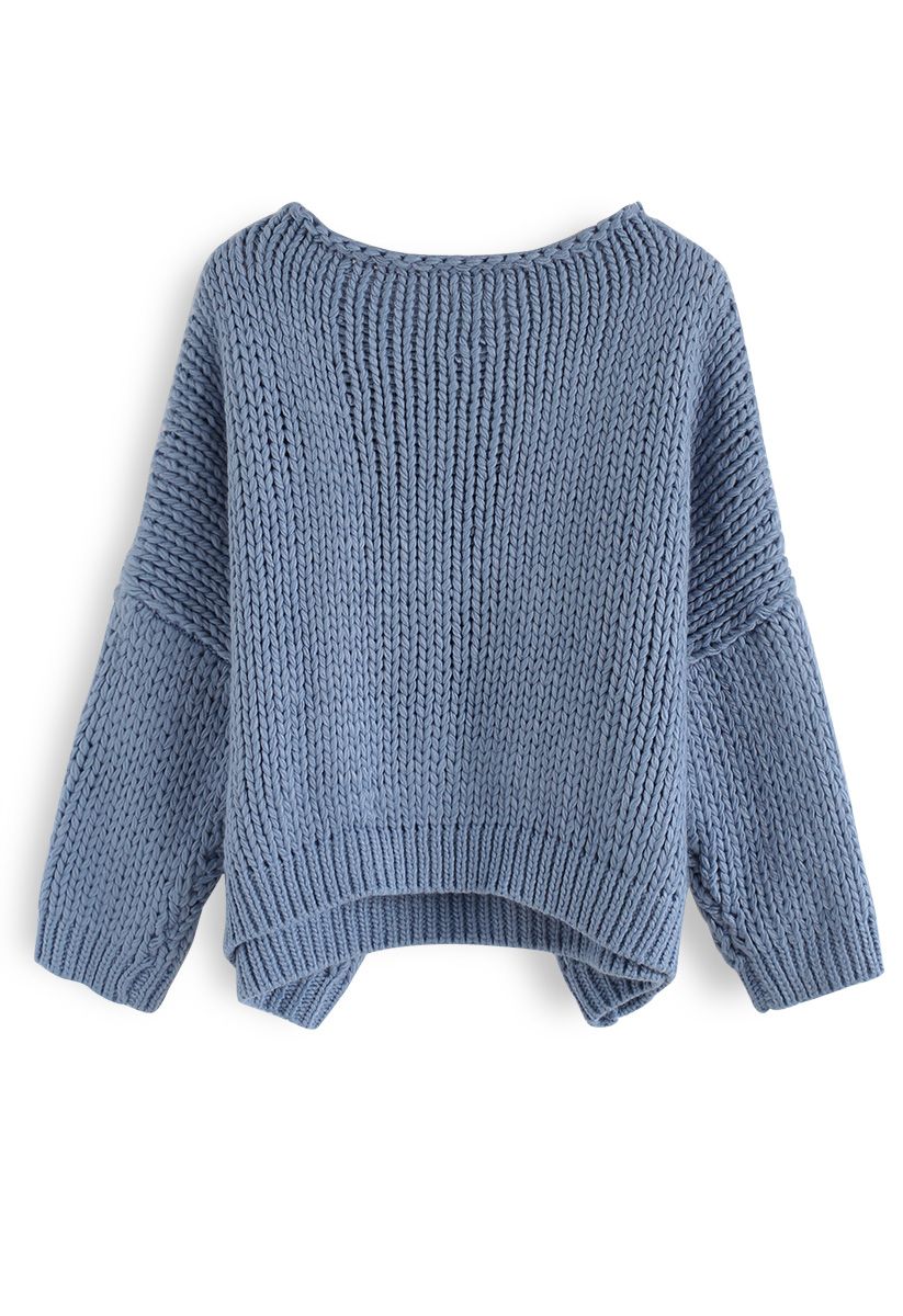 The Other Side of Chunky Hand Knit Sweater in Dusty Blue - Retro, Indie ...