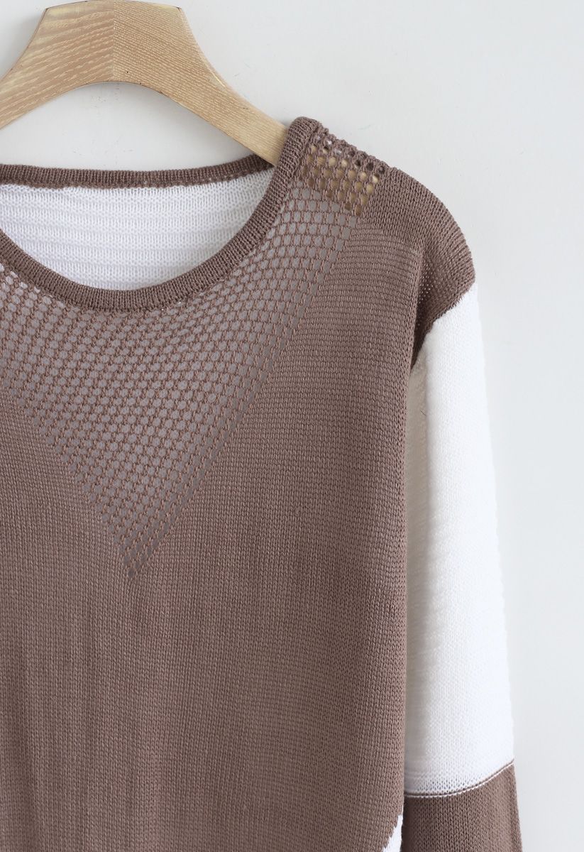Color Blocking Longline Sweater in Tan