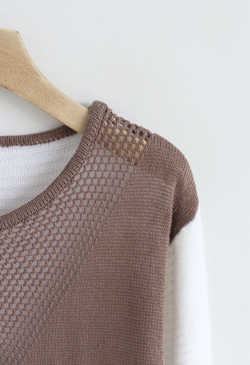 Color Blocking Longline Sweater in Tan