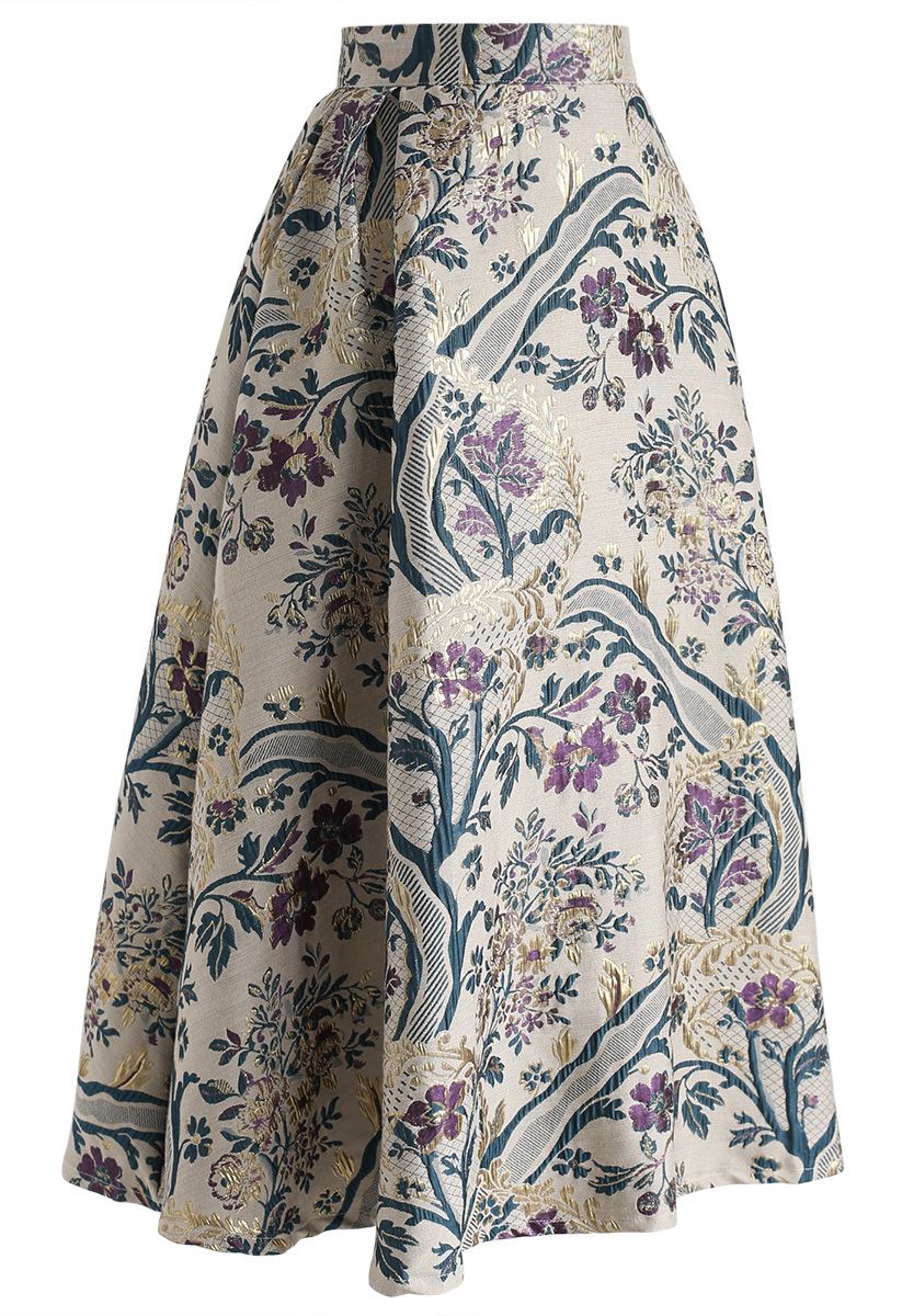 Vintage Bouquet Embroidered Midi Skirt - Retro, Indie and Unique Fashion