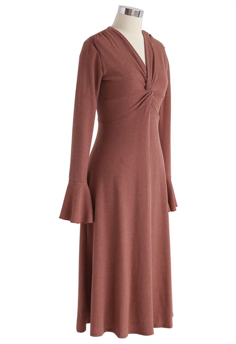 Brisk and Twist Knit Dress in Red Brown - Retro, Indie and Unique Fashion