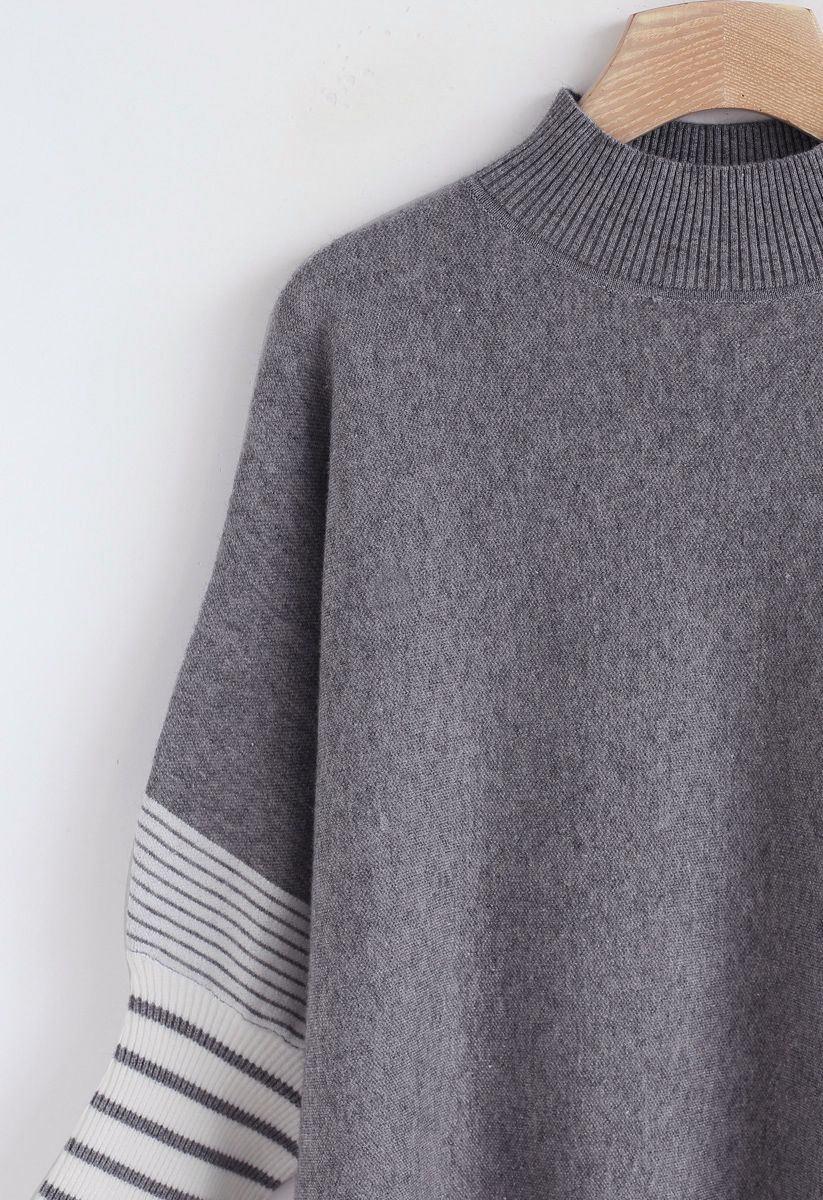 Lie in Grey Fields Striped Oversize Knit Cape Sweater - Retro, Indie ...