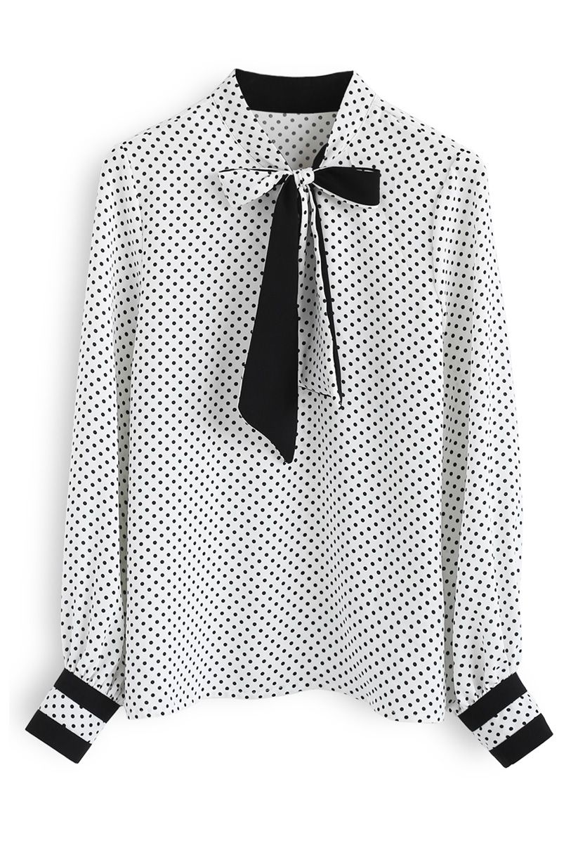 Pretty Little Dots Bowknot Top in White