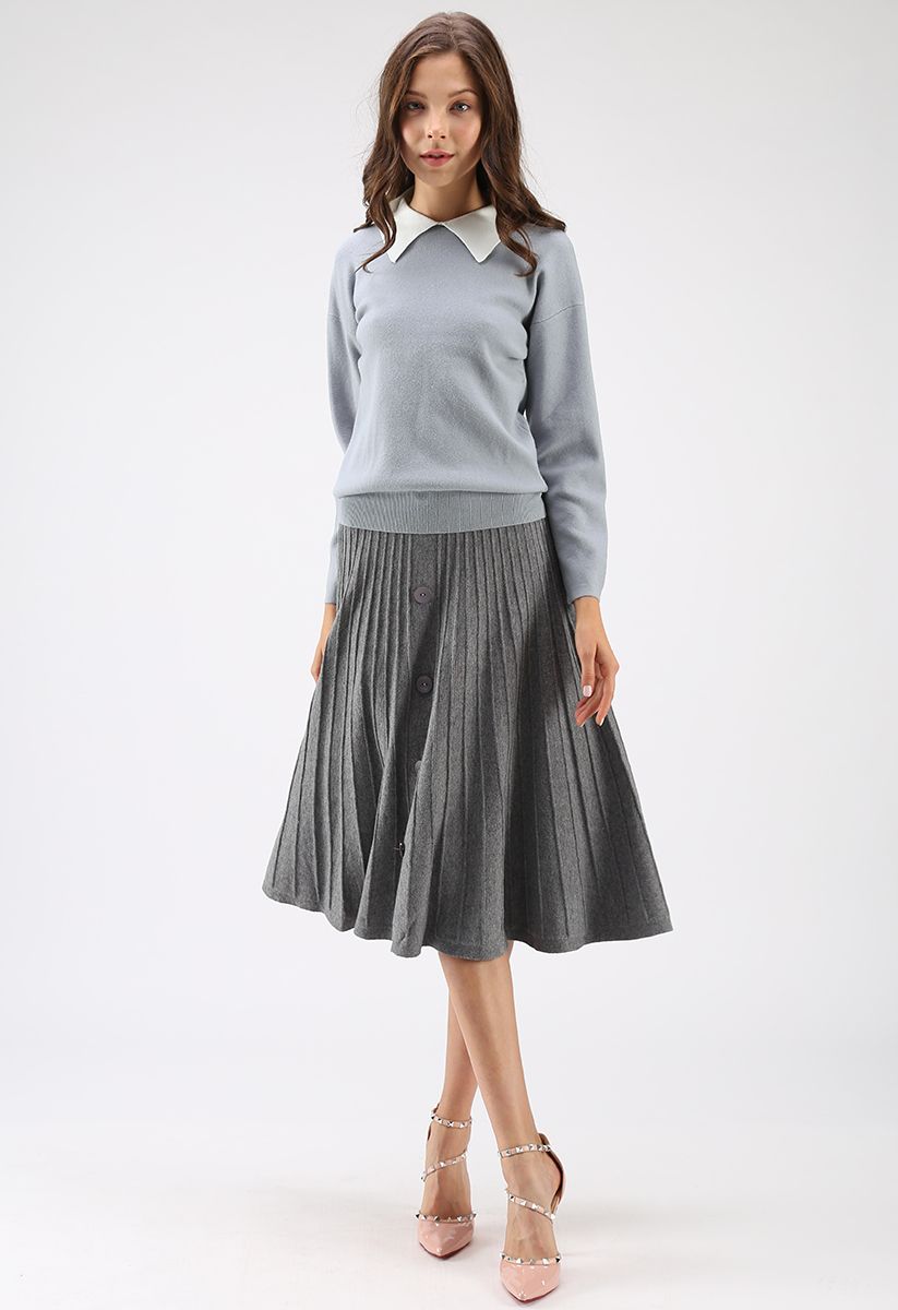 Daily Essential Knit Midi Skirt in Grey - Retro, Indie and Unique Fashion