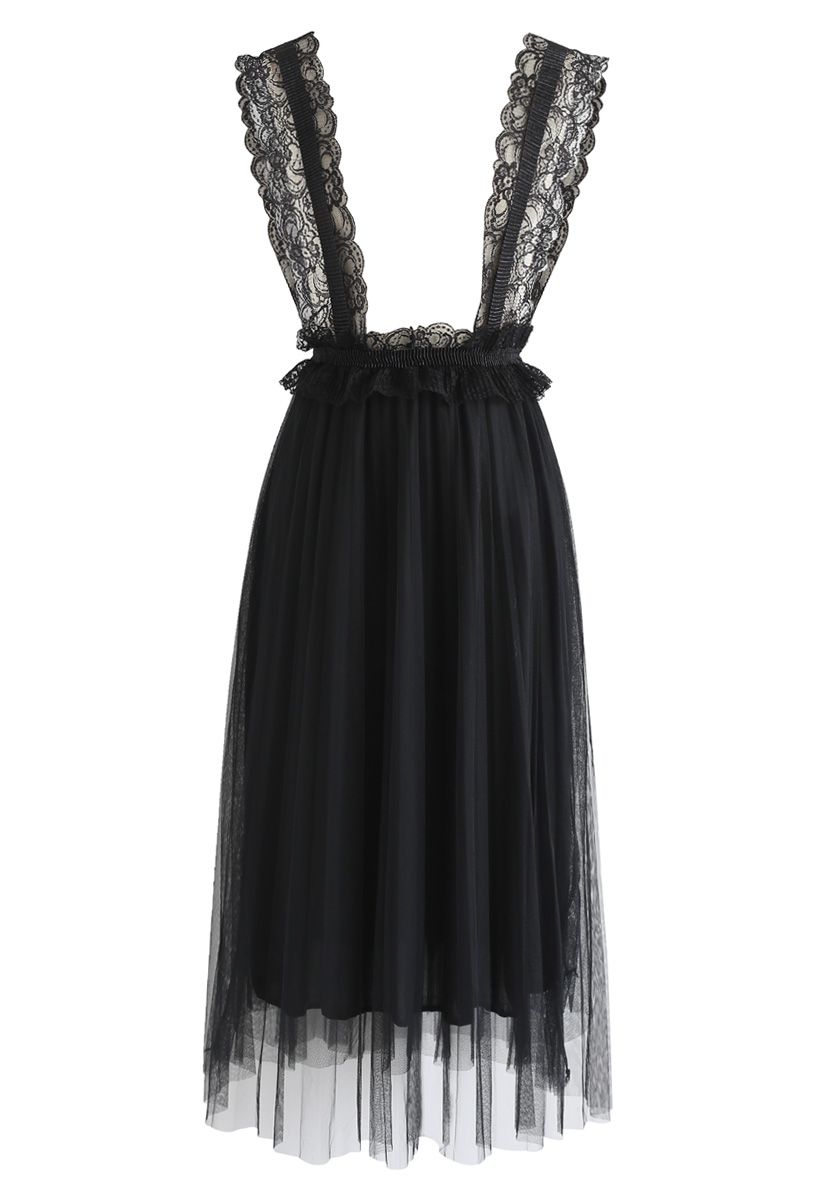 Dreamy Epitome Tulle Mesh Pinafore Dress in Black