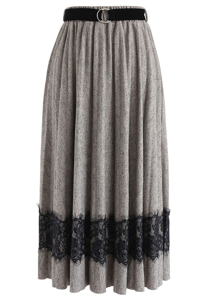 Oh Holy Night Lace Trimming Skirt in Sand - Retro, Indie and Unique Fashion