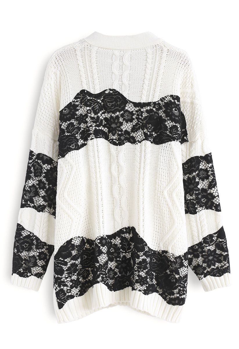 Even More Lace Cable Knit Longline Cardigan