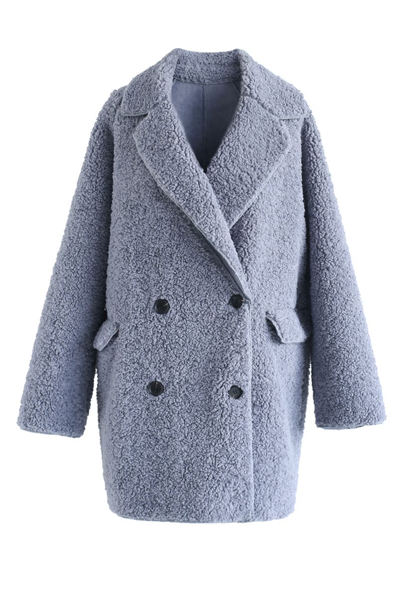 Out with A Sherpa Coat in Dusty Blue - Retro, Indie and Unique Fashion
