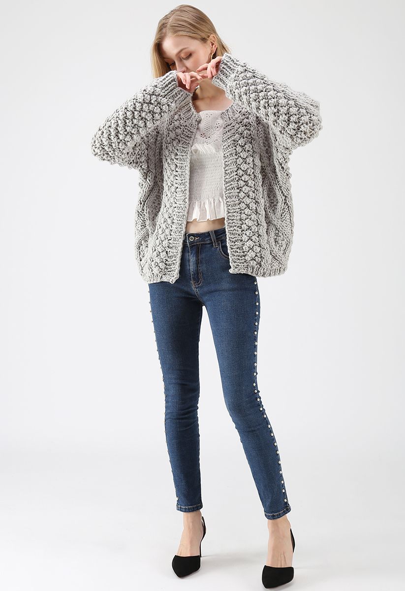 Wintry Morning Cable Knit Cardigan in Grey