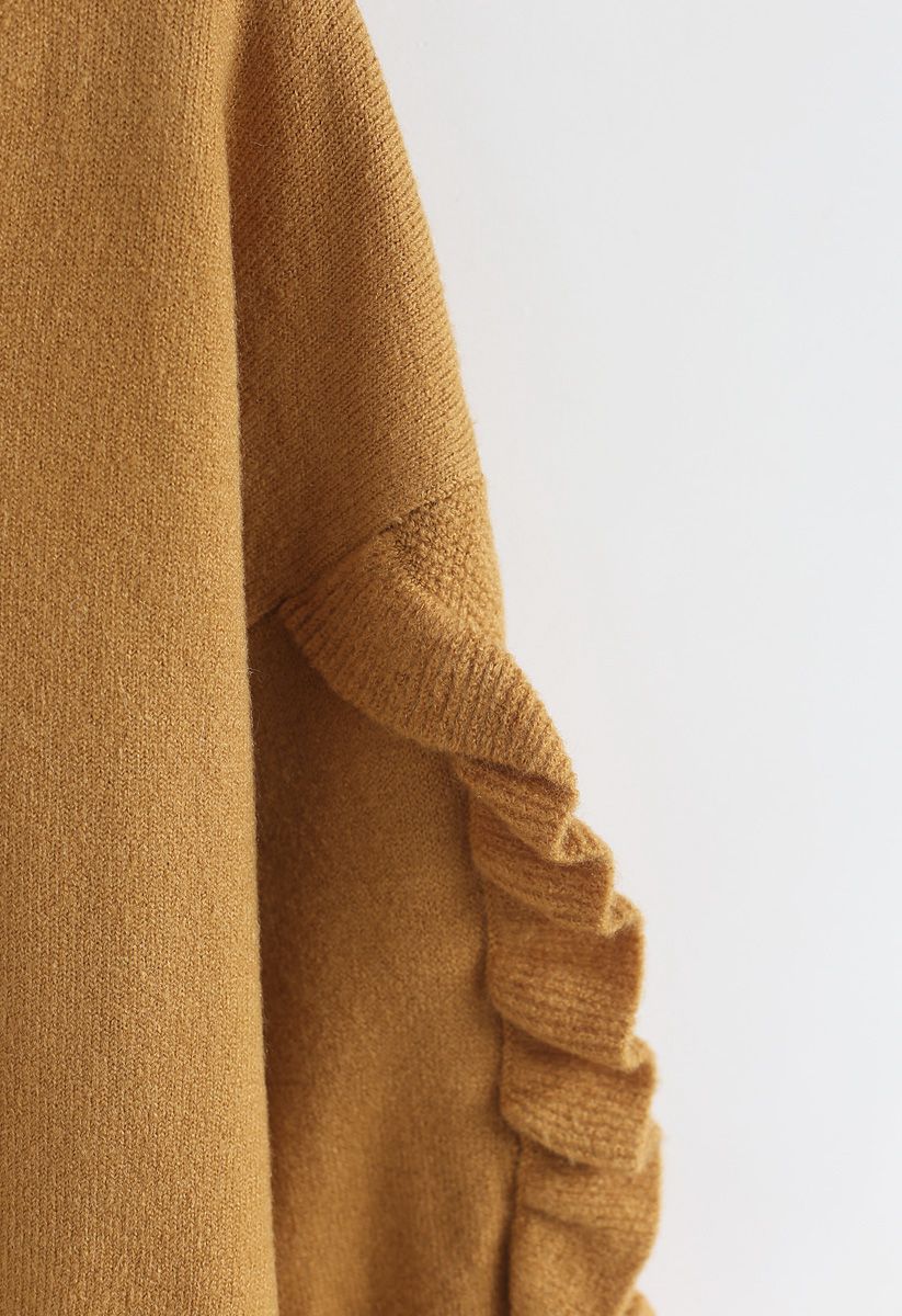 Ruffle Charm Knit Sweater in Camel - Retro, Indie and Unique Fashion