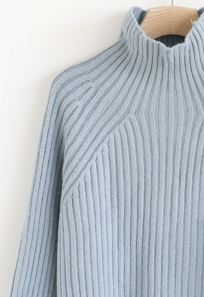 Come Across Me Ribbed Turtleneck Sweater in Dusty Blue - Retro, Indie ...