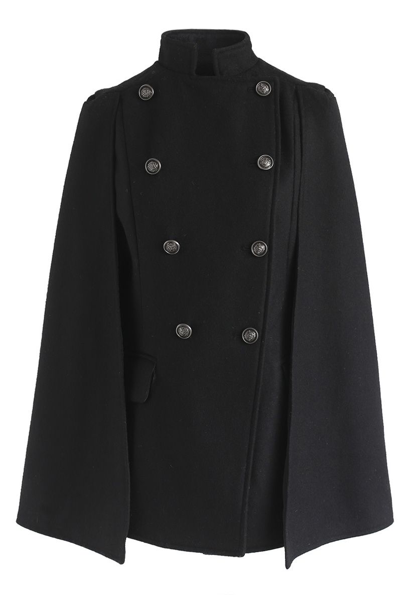 Royal Elegance Double-Breasted Cape Coat in Black - Retro, Indie and ...