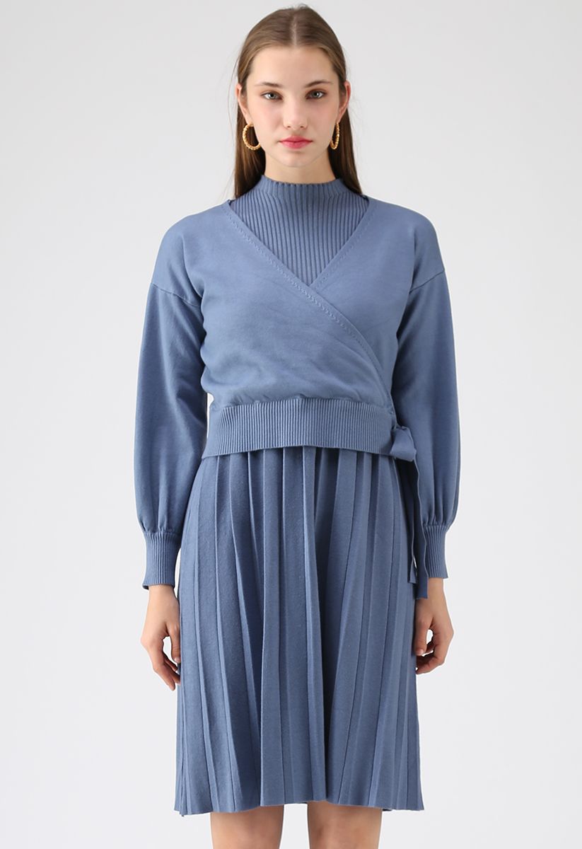 Found My Soulmate Knit Twinset Dress in Blue