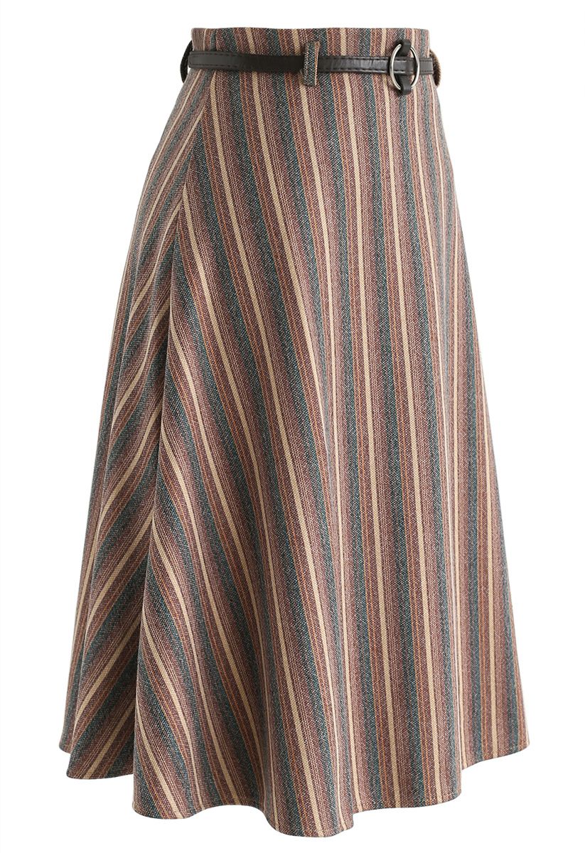 You Thought Right Stripes A-Line Midi Skirt