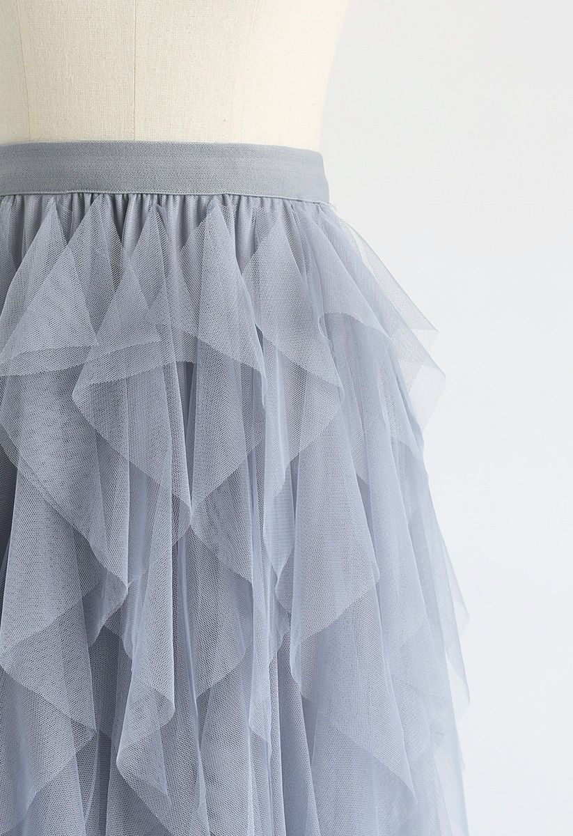 The Clever Illusions Mesh Skirt in Dusty Blue