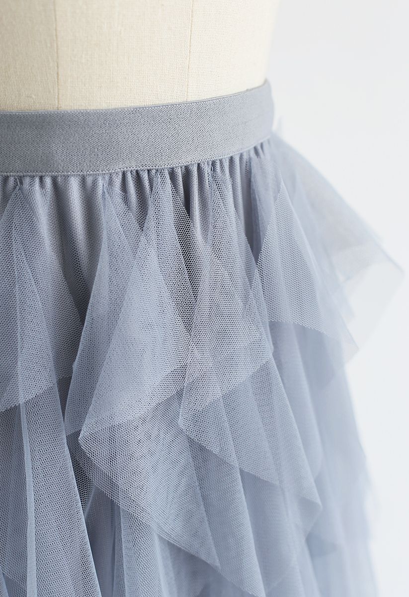 The Clever Illusions Mesh Skirt in Dusty Blue