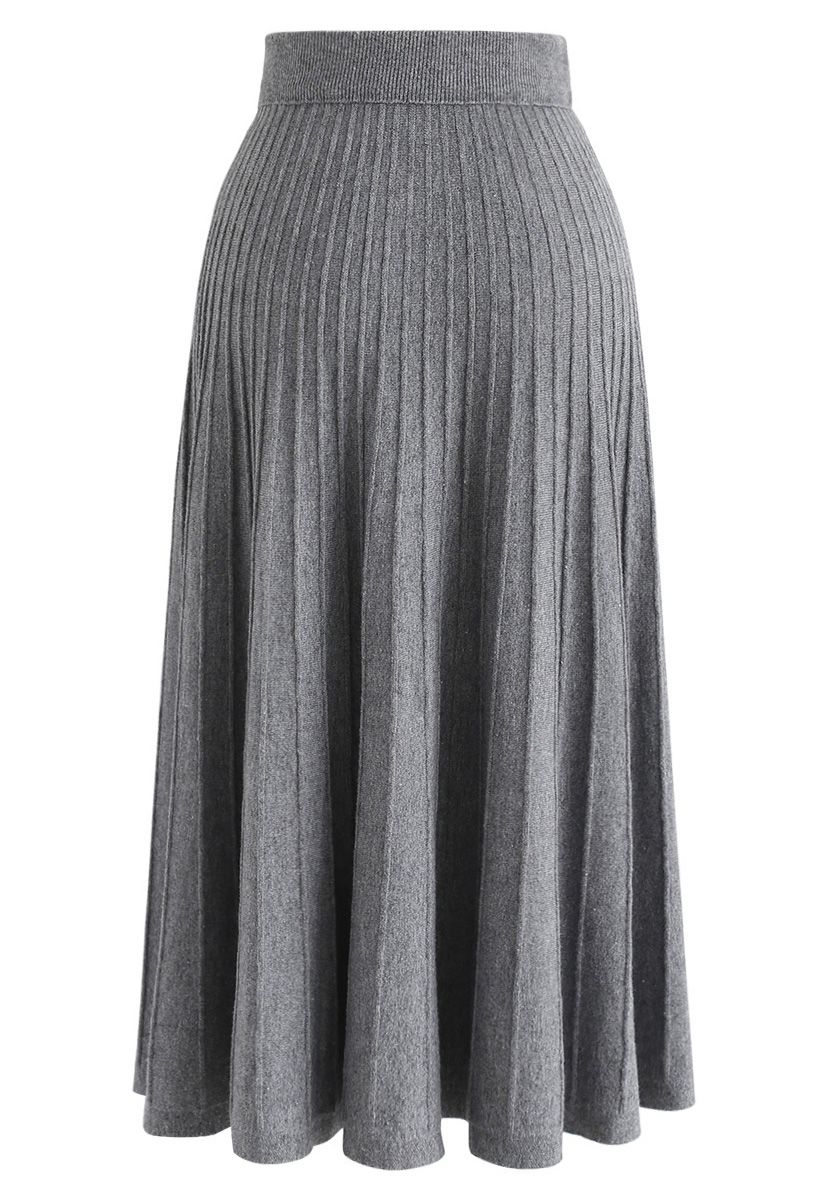 Daily Essential Knit Midi Skirt in Grey - Retro, Indie and Unique Fashion
