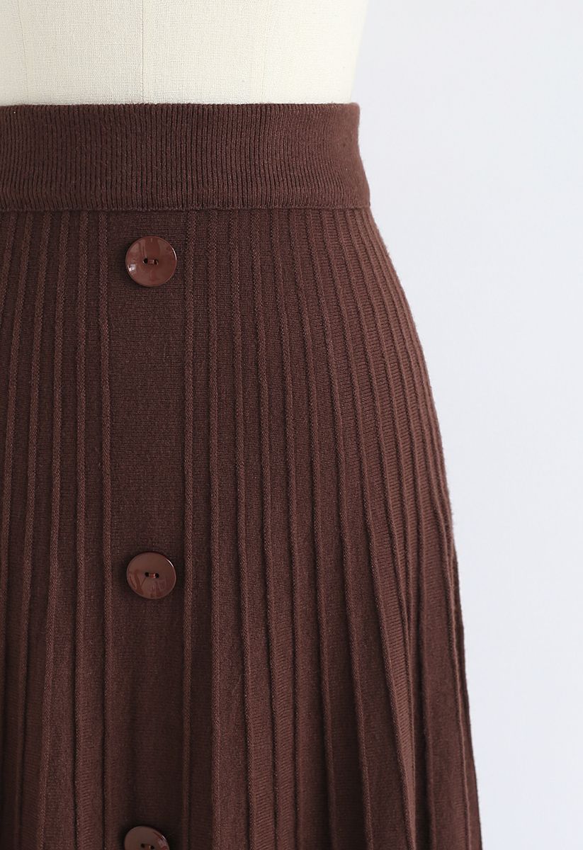 Daily Essential Knit Midi Skirt in Red Brown - Retro, Indie and Unique ...