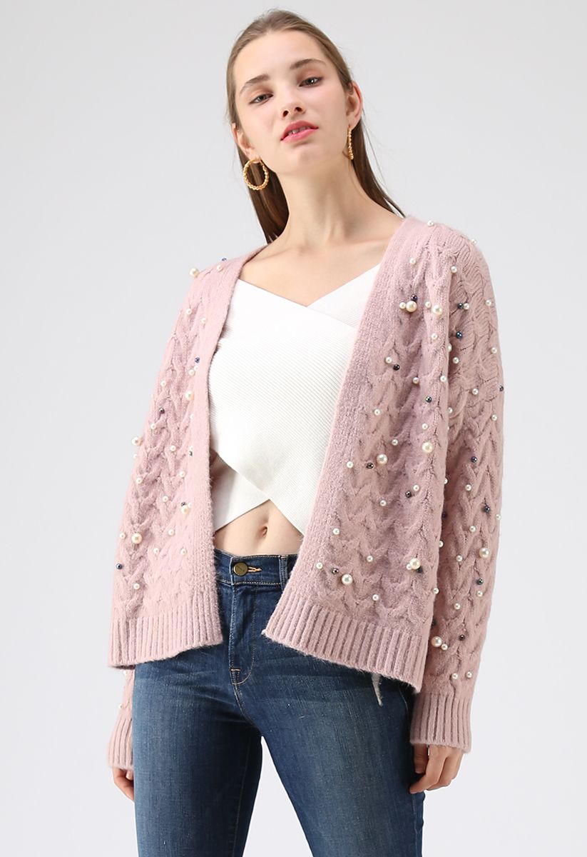 Looking at the Shining Pearls Knit Cardigan in Pink - Retro, Indie and ...