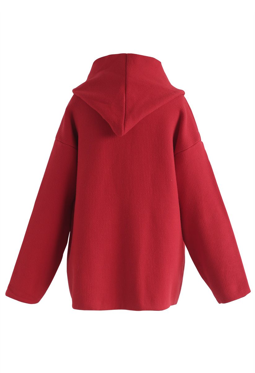 You'll be Safe Here Hooded Knit Cardigan in Red