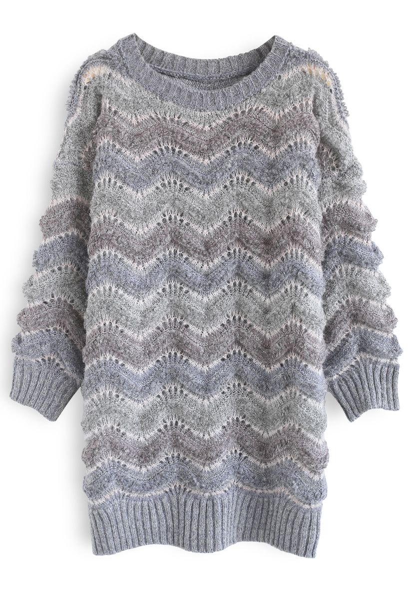 Wavy Stripes Fluffy Longline Sweater