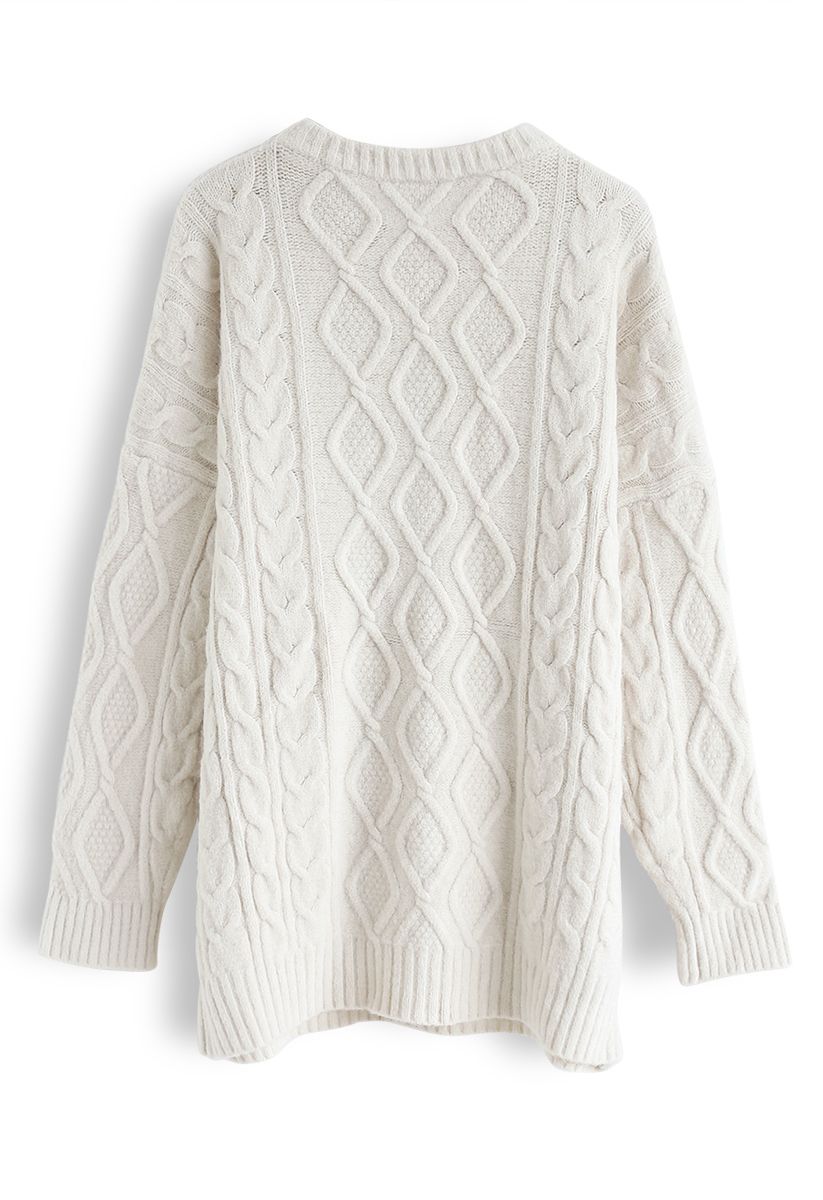 Cable Knit Bliss Longline Sweater in Sand - Retro, Indie and Unique Fashion