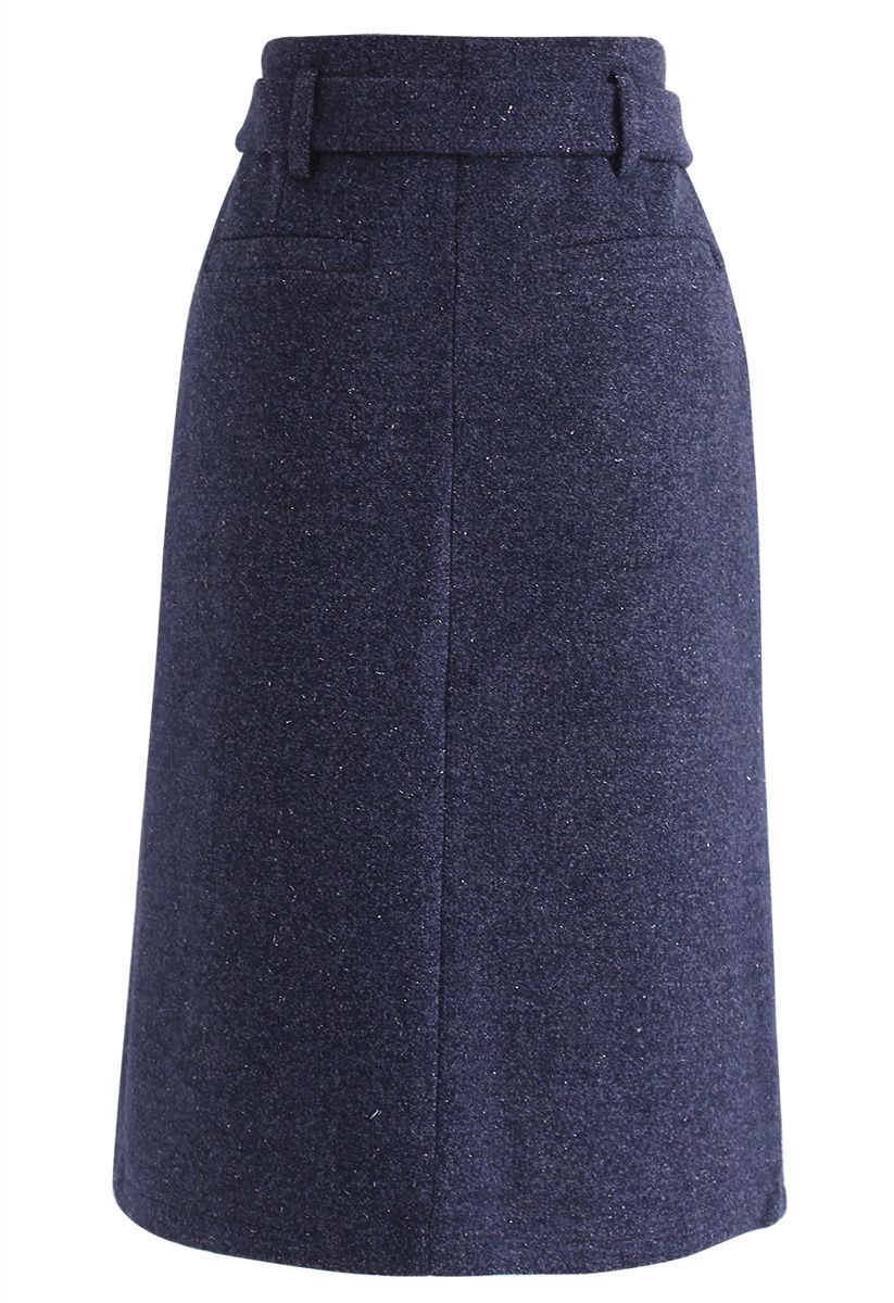 You Know I Know Wool-Blended Midi Skirt in Navy - Retro, Indie and ...