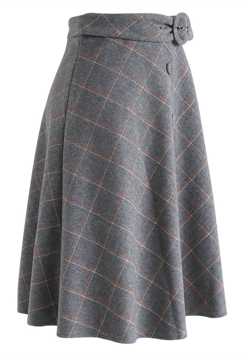 Weekday Unwind Belted Wool-Blend Skirt in Grey - Retro, Indie and ...