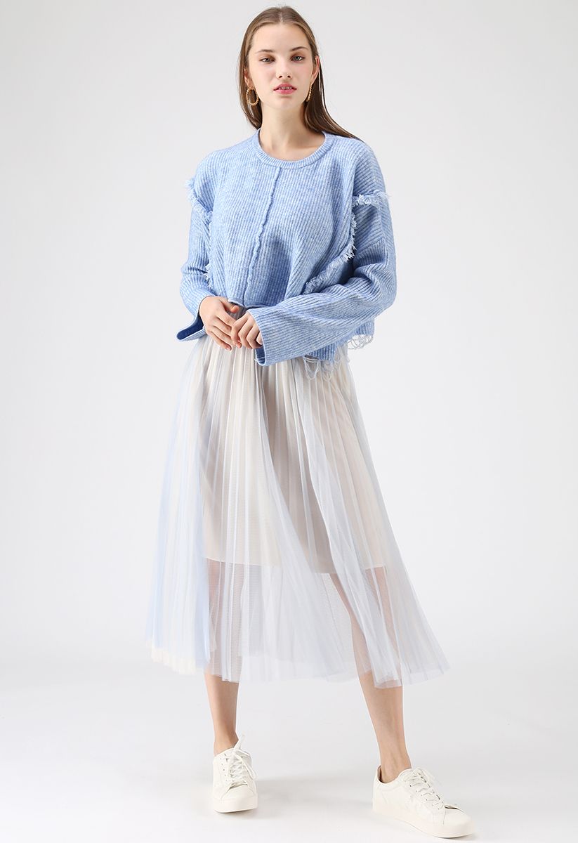Tell You Why Pleated Mesh Skirt in Blue - Retro, Indie and Unique Fashion