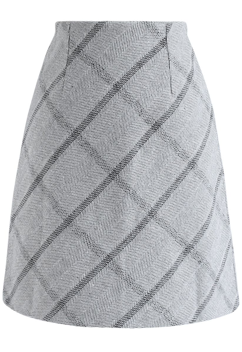 Everyday Essential Wool-Blend Bud Skirt in Grey - Retro, Indie and ...