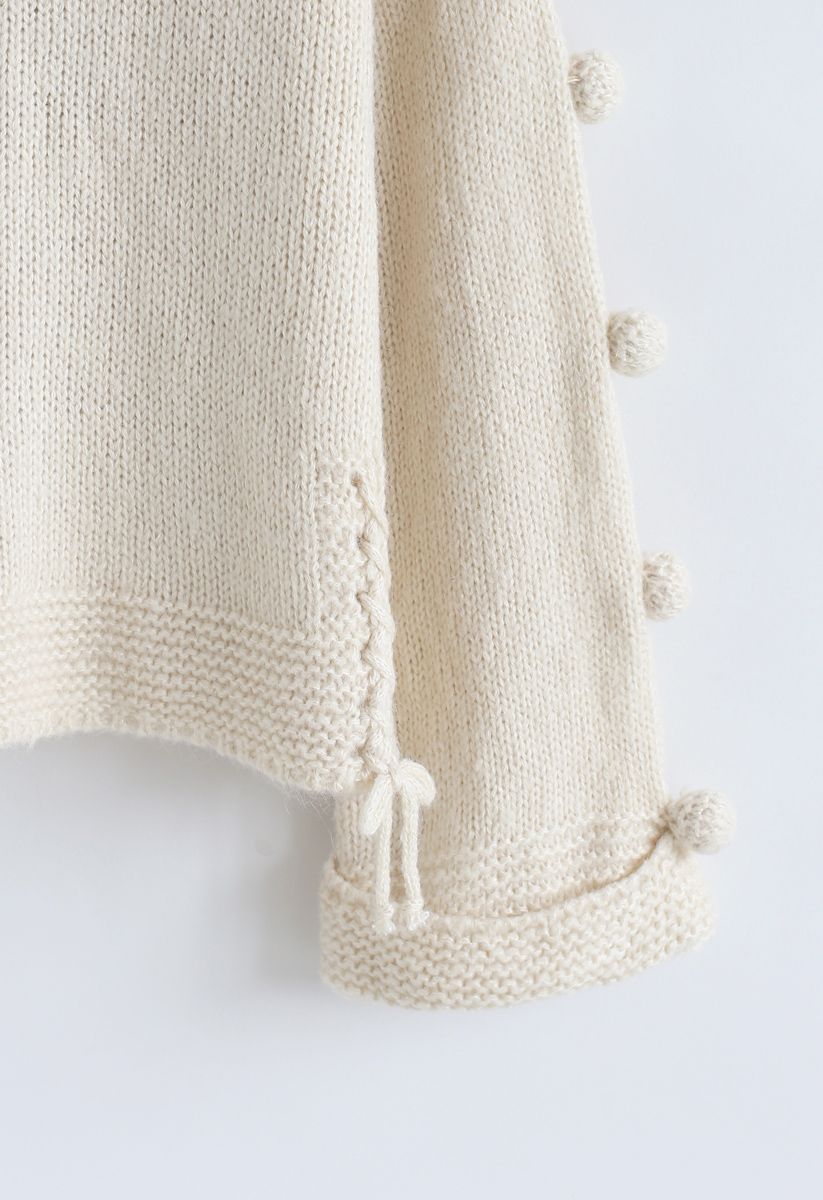 Warming Signal Pom-Pom Knit Sweater in Cream