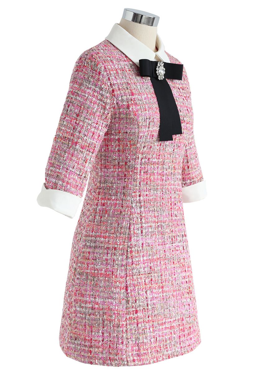 Knock on Your Heart Diamond Bowknot Tweed Dress - Retro, Indie and ...