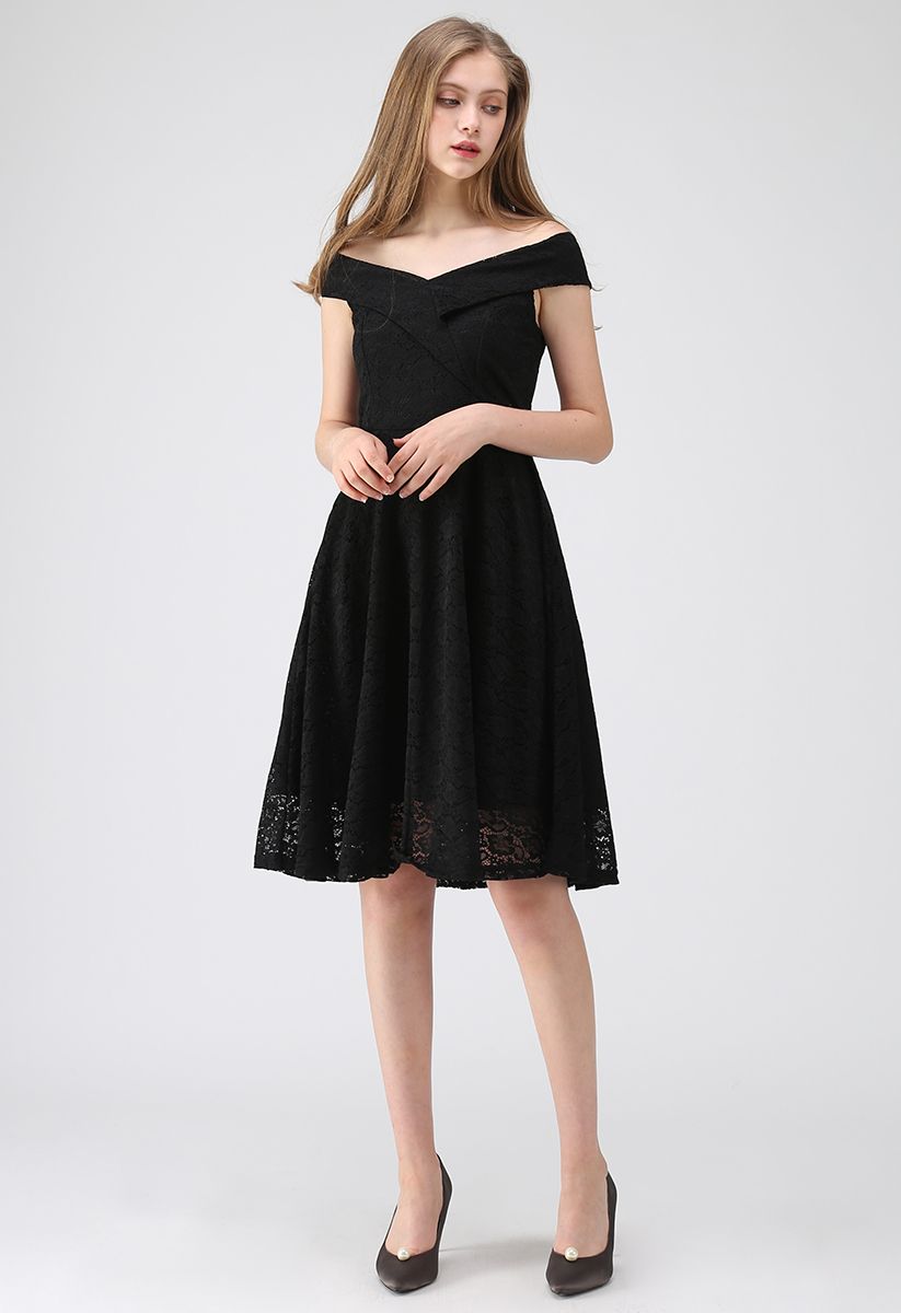 The Way You Are Off-Shoulder Lace Dress in Black