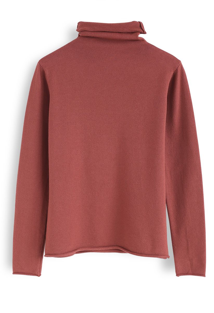Softness Mood Turtleneck Knit Top in Coral