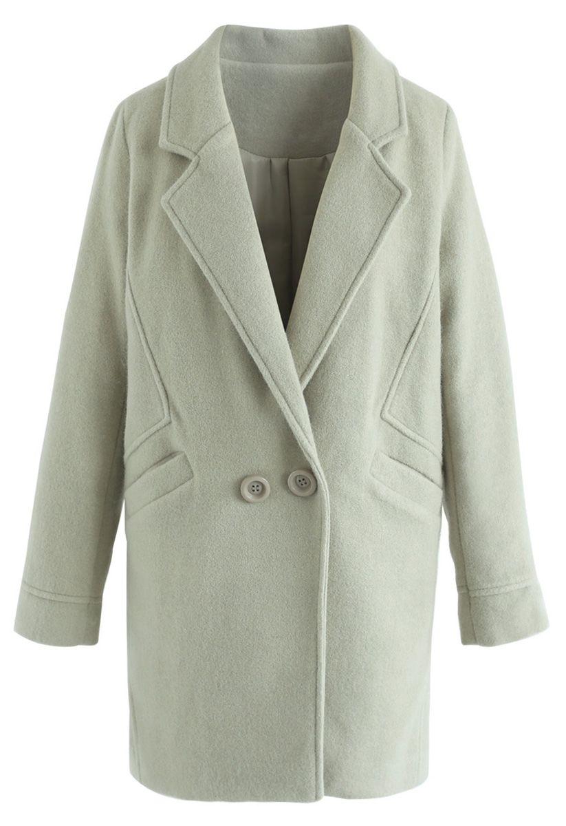 Take Up the Challenge Wool-Blend Coat in Pea Green - Retro, Indie and ...
