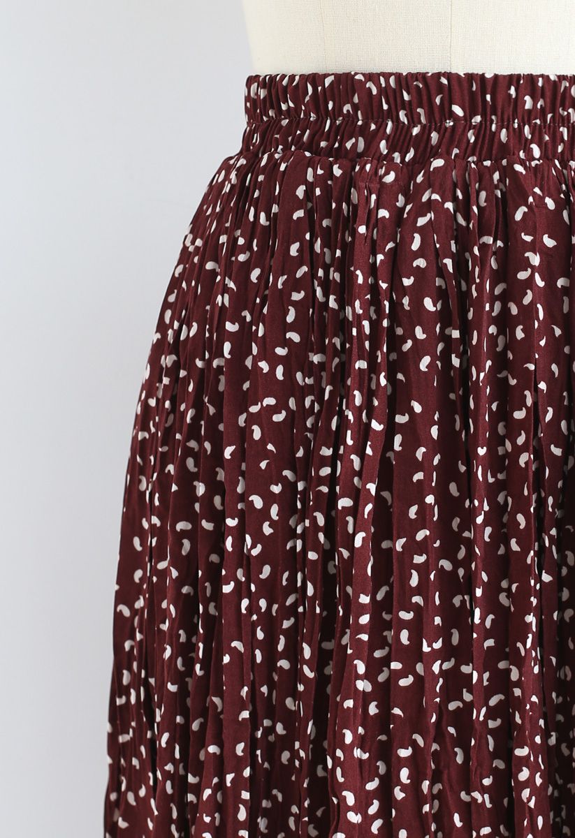 Whatever Will Be Dots Pleated Skirt in Wine