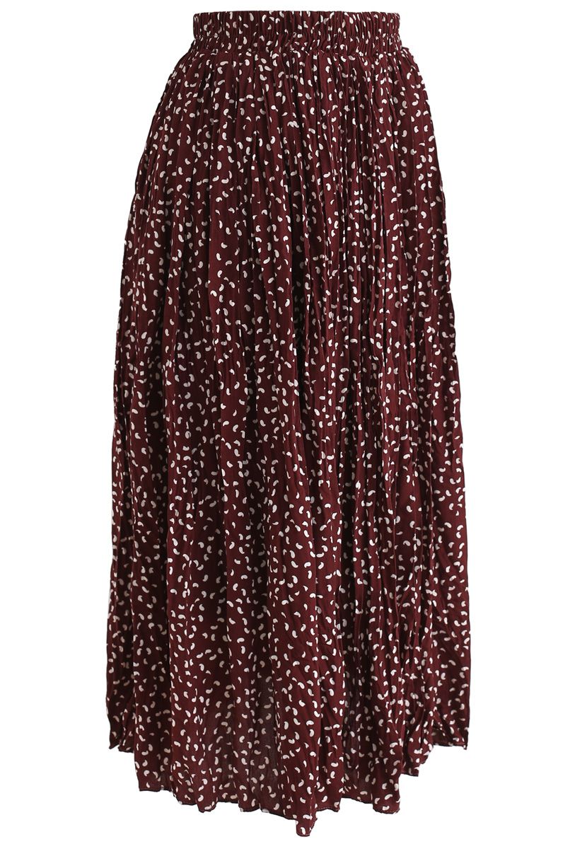 Whatever Will Be Dots Pleated Skirt in Wine