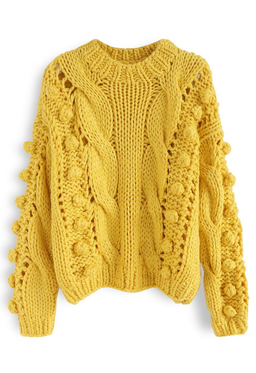 On My Way Hand Cable Knit Sweater in Yellow