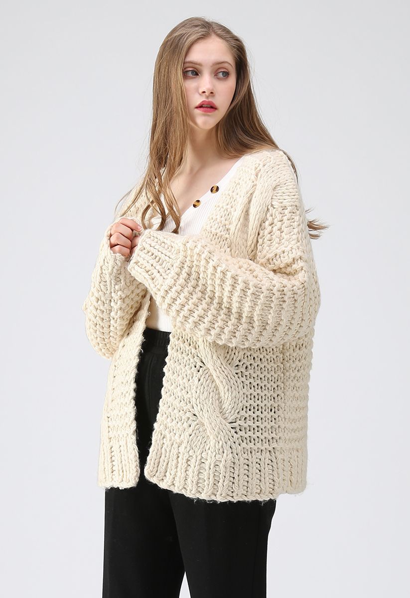Good To Be Chunky Knit Cardigan in Cream