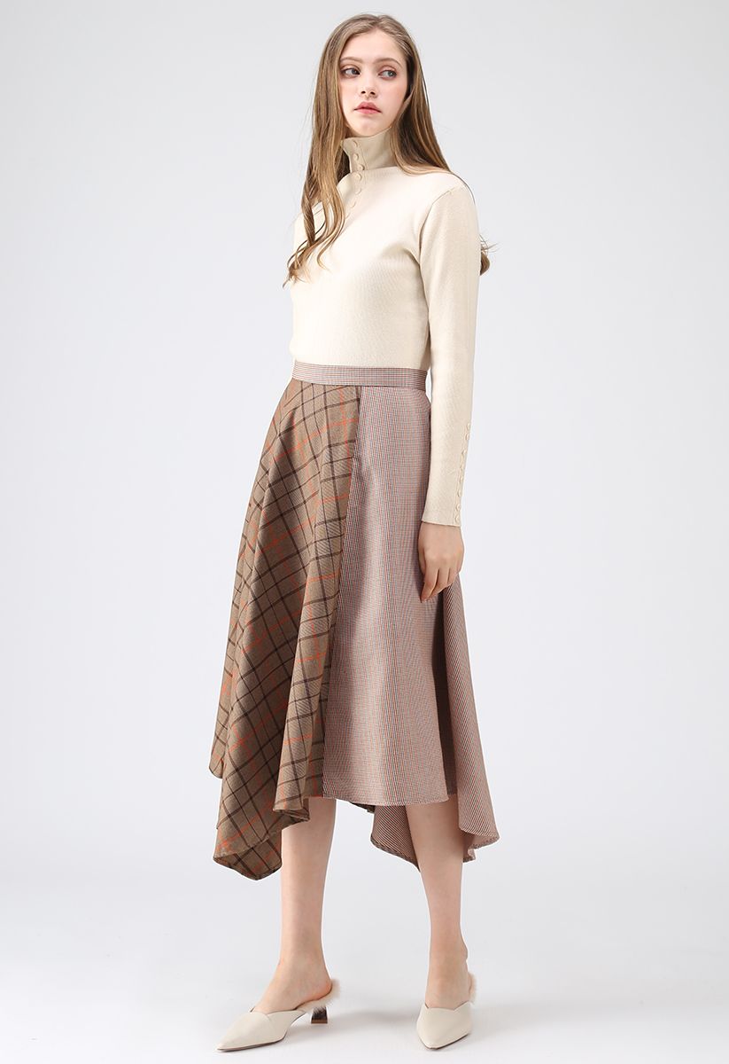 Say Anything Asymmetric Check and Houndstooth Skirt