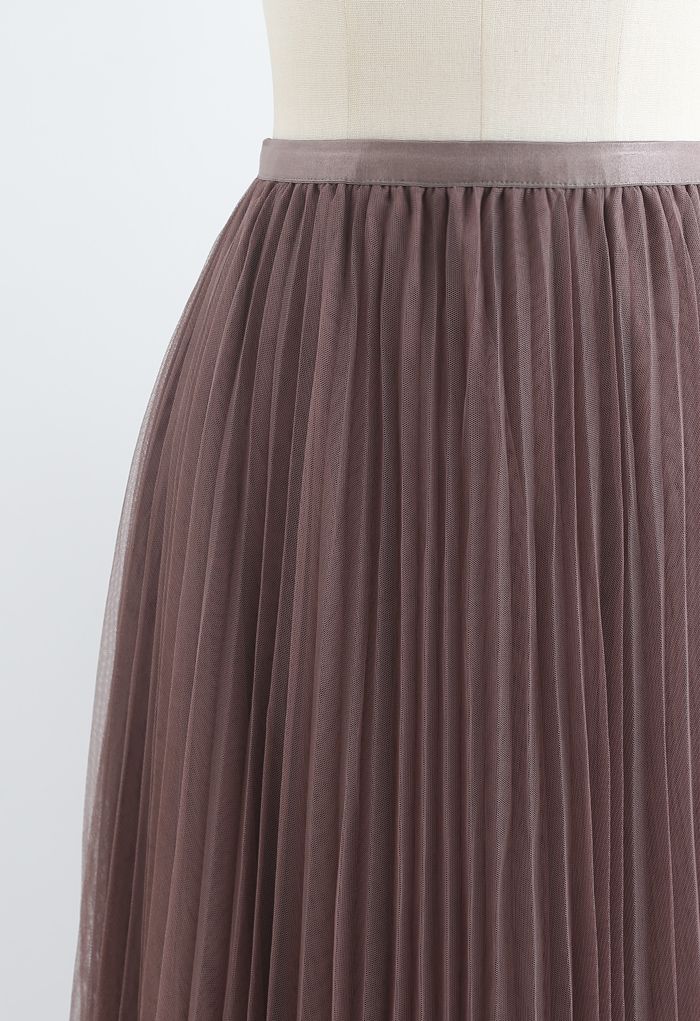 Call out Your Name Pleated Mesh Skirt in Brown - Retro, Indie and ...
