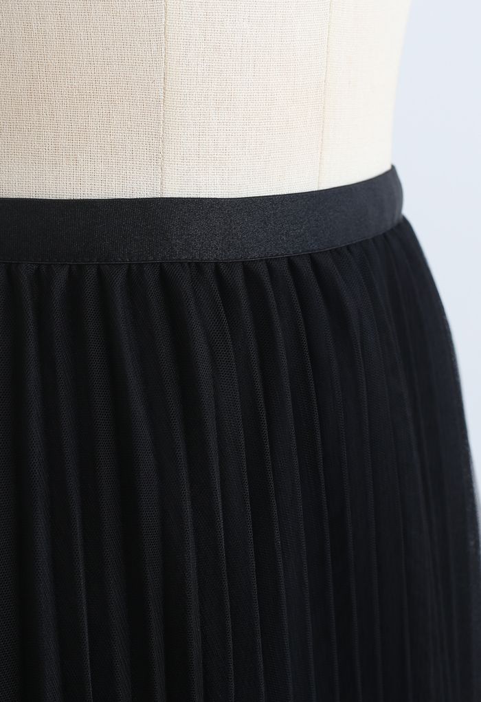 Call out Your Name Pleated Mesh Skirt in Black