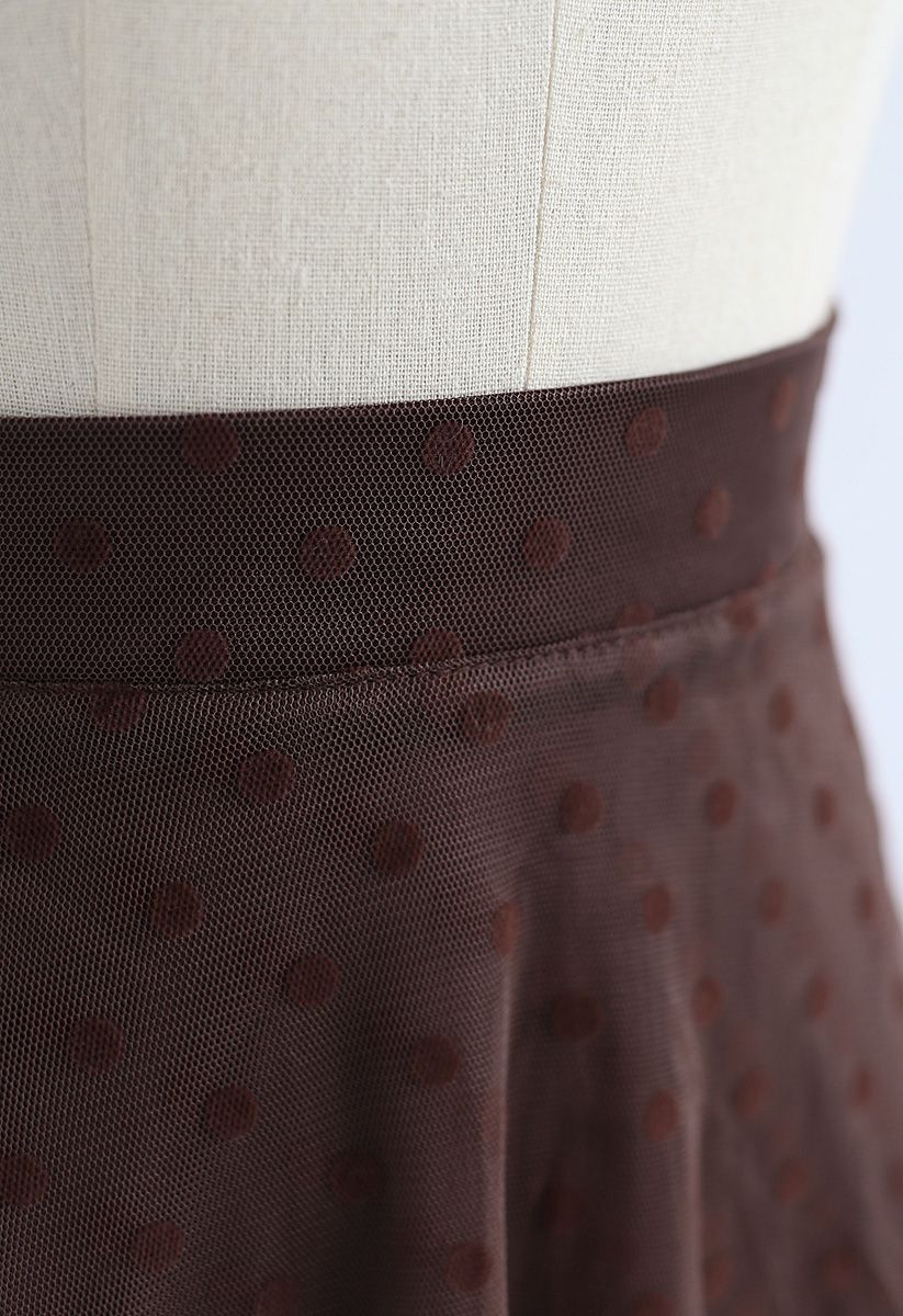 Stay Here Polka Dots Mesh Skirt in Brown