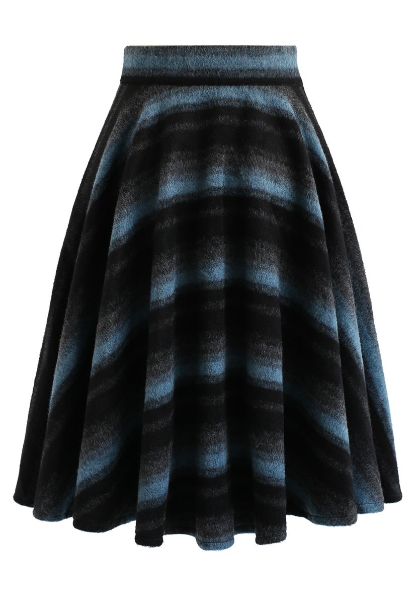 Swirl in Stripe Woolen A-Line Midi Skirt - Retro, Indie and Unique Fashion